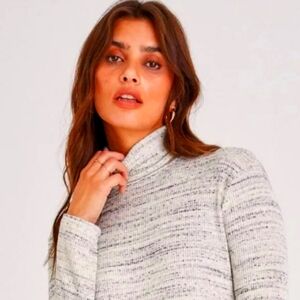 NWT Project Social T Poppy Ribbed TurtleNeck Light Gray Heathered Sweater